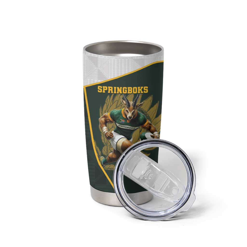 South Africa Rugby Personalised Tumbler Cup Springboks Mascot With King Protea -  African Pattern - Wonder Print Shop