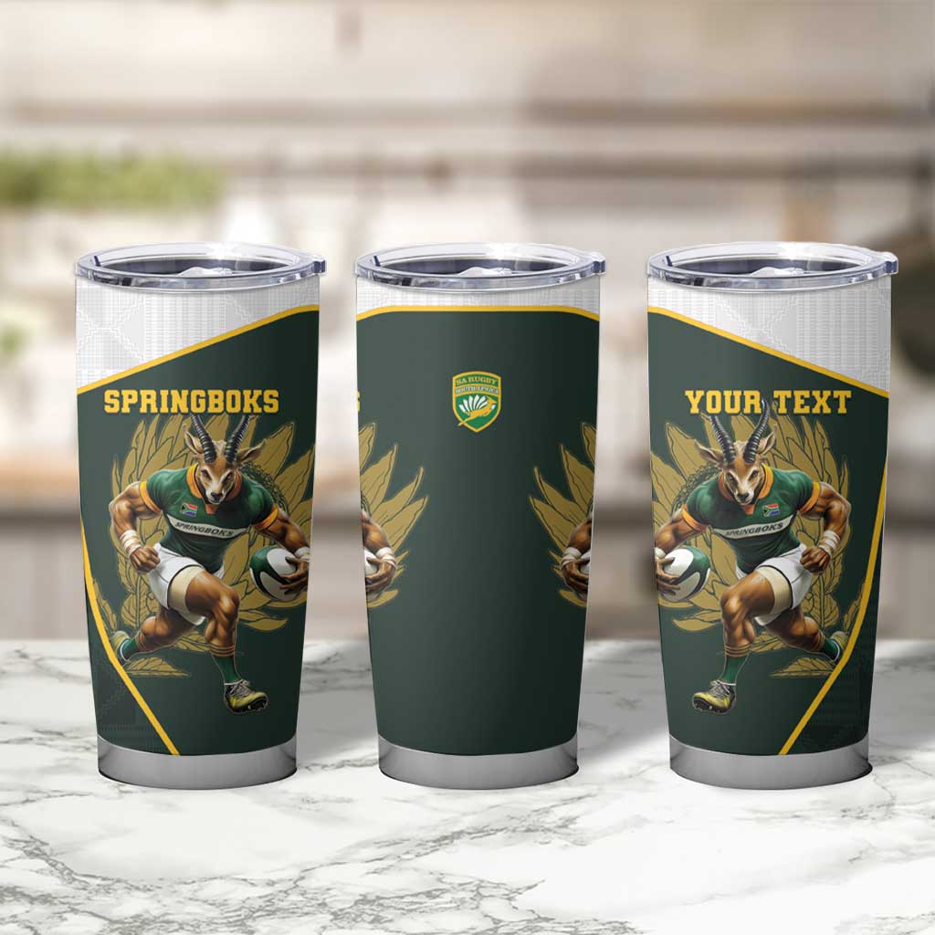 South Africa Rugby Personalised Tumbler Cup Springboks Mascot With King Protea -  African Pattern - Wonder Print Shop