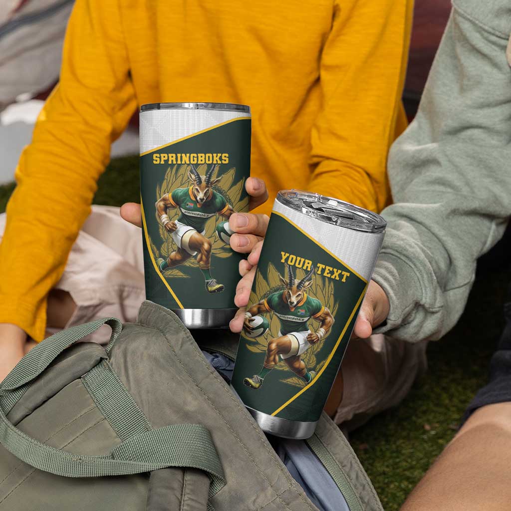 South Africa Rugby Personalised Tumbler Cup Springboks Mascot With King Protea -  African Pattern - Wonder Print Shop