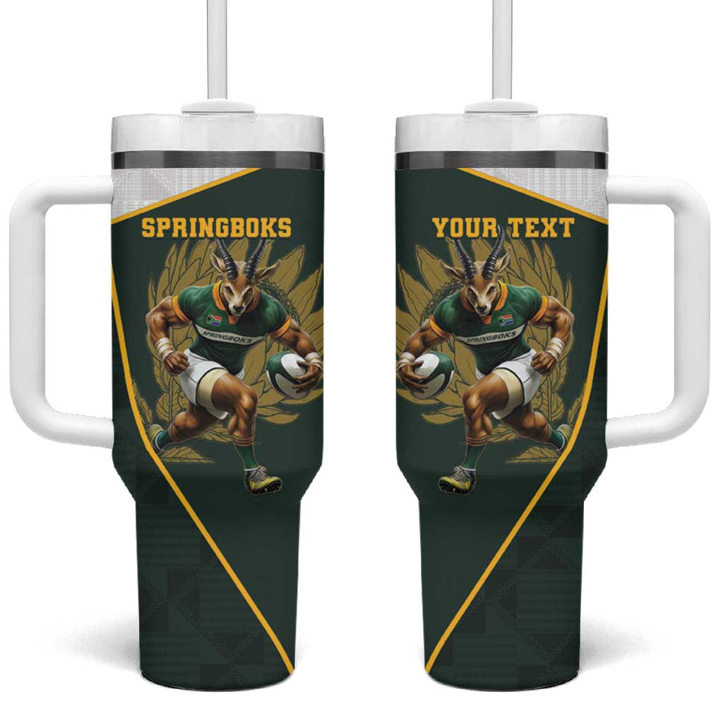 South Africa Rugby Personalised Tumbler With Handle Springboks Mascot With King Protea -  African Pattern - Wonder Print Shop