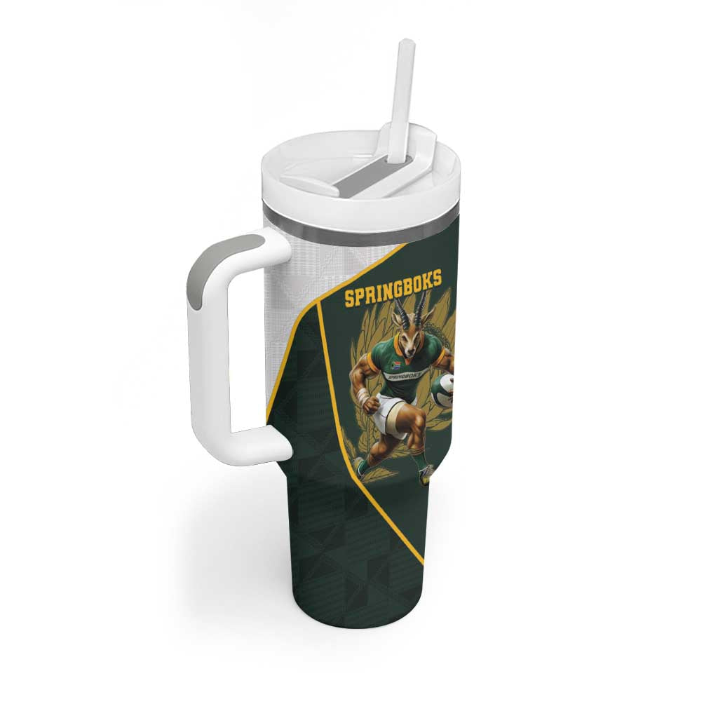 South Africa Rugby Personalised Tumbler With Handle Springboks Mascot With King Protea -  African Pattern - Wonder Print Shop
