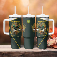 South Africa Rugby Personalised Tumbler With Handle Springboks Mascot With King Protea -  African Pattern - Wonder Print Shop