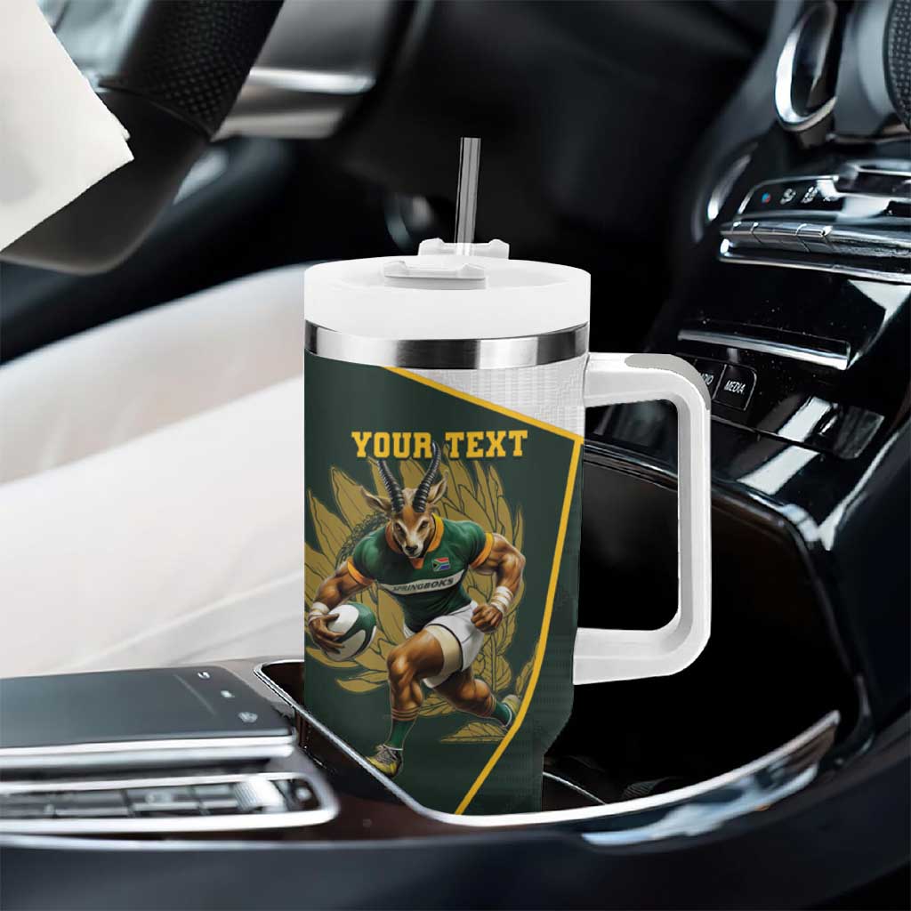 South Africa Rugby Personalised Tumbler With Handle Springboks Mascot With King Protea -  African Pattern - Wonder Print Shop