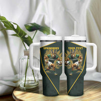 South Africa Rugby Personalised Tumbler With Handle Springboks Mascot With King Protea -  African Pattern - Wonder Print Shop