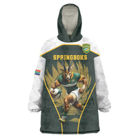 South Africa Rugby Personalised Wearable Blanket Hoodie Springboks Mascot With King Protea -  African Pattern - Wonder Print Shop