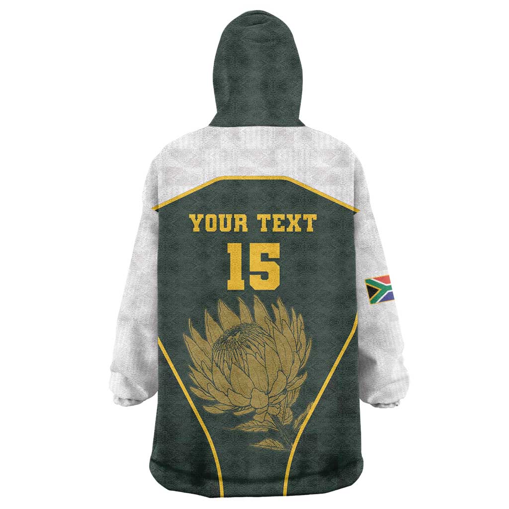 South Africa Rugby Personalised Wearable Blanket Hoodie Springboks Mascot With King Protea -  African Pattern - Wonder Print Shop