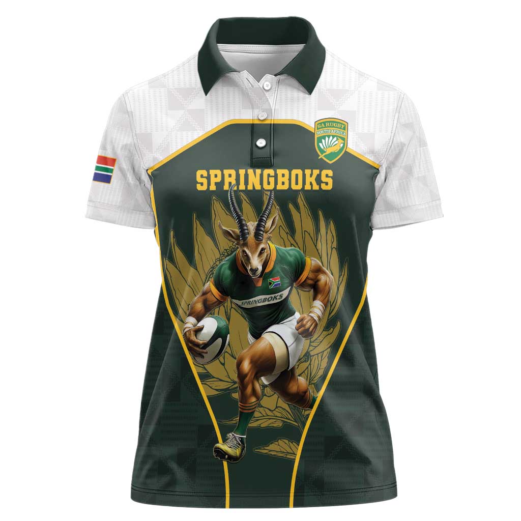 South Africa Rugby Personalised Women Polo Shirt Springboks Mascot With King Protea -  African Pattern - Wonder Print Shop