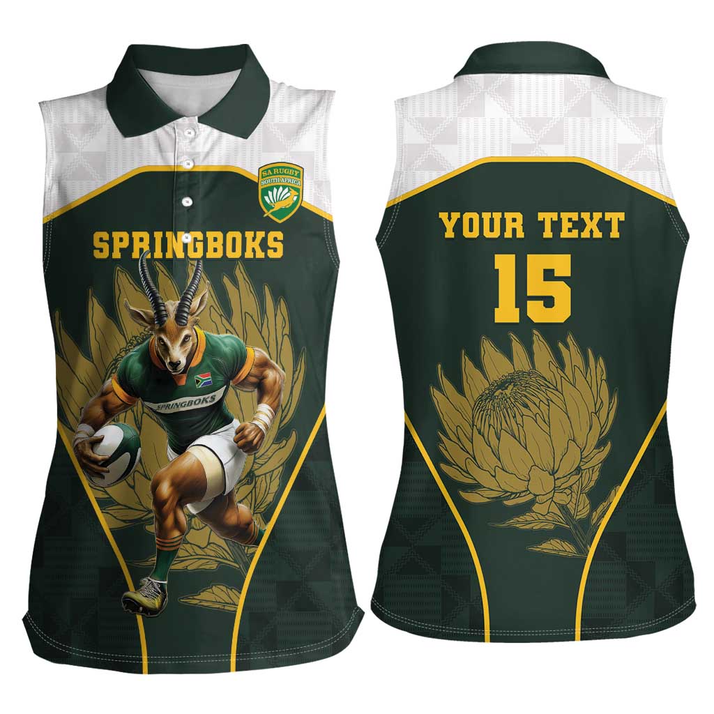 South Africa Rugby Personalised Women Sleeveless Polo Shirt Springboks Mascot With King Protea -  African Pattern - Wonder Print Shop