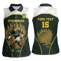 South Africa Rugby Personalised Women Sleeveless Polo Shirt Springboks Mascot With King Protea -  African Pattern - Wonder Print Shop