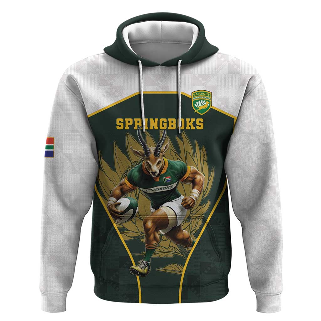 South Africa Rugby Personalised Zip Hoodie Springboks Mascot With King Protea -  African Pattern - Wonder Print Shop