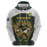 South Africa Rugby Personalised Zip Hoodie Springboks Mascot With King Protea -  African Pattern - Wonder Print Shop