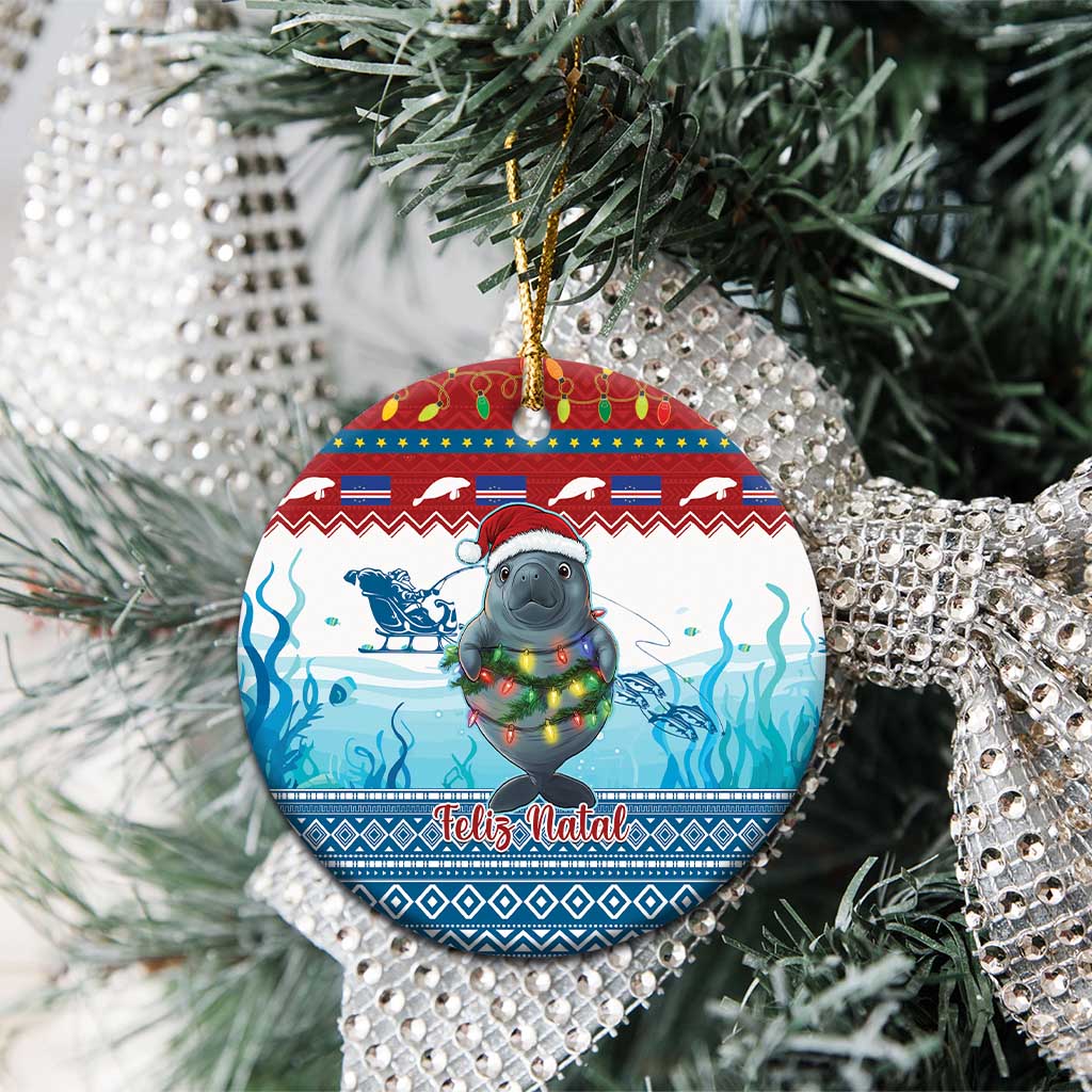 Personalised Cape Verde Christmas Ceramic Ornament Manatee Feliz Natal - Wonder Print Shop