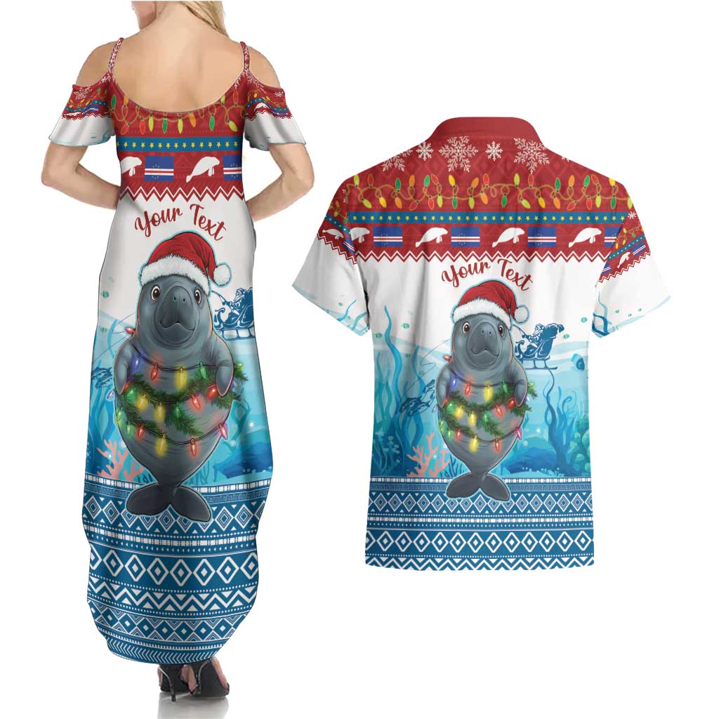 Personalised Cape Verde Christmas Couples Matching Summer Maxi Dress and Hawaiian Shirt Manatee Feliz Natal - Wonder Print Shop
