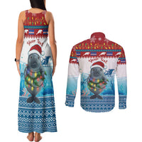 Personalised Cape Verde Christmas Couples Matching Tank Maxi Dress and Long Sleeve Button Shirt Manatee Feliz Natal - Wonder Print Shop