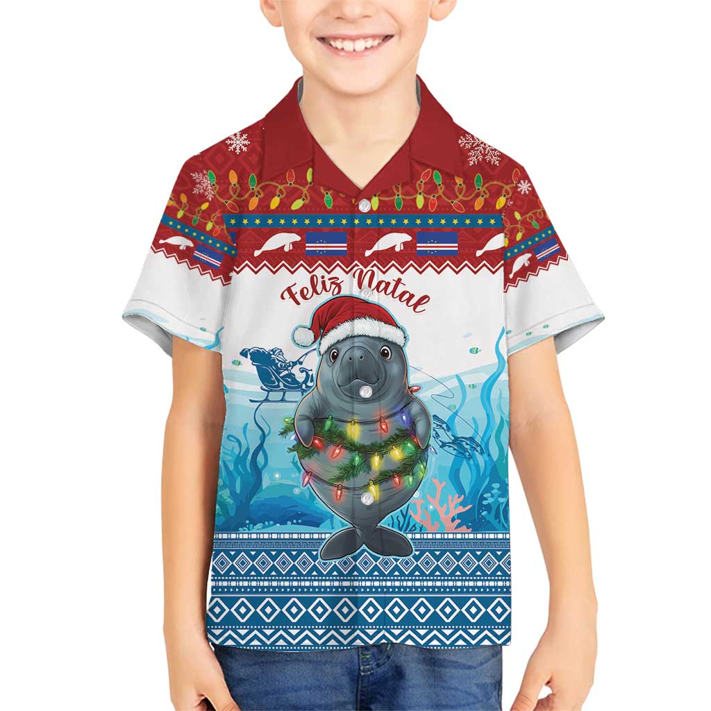 Personalised Cape Verde Christmas Family Matching Off Shoulder Maxi Dress and Hawaiian Shirt Manatee Feliz Natal - Wonder Print Shop