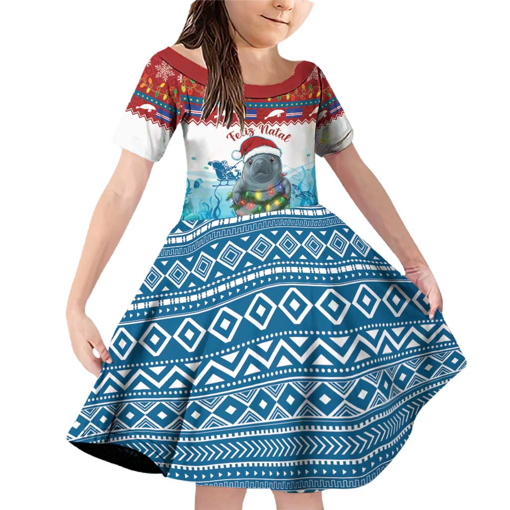 Personalised Cape Verde Christmas Family Matching Off Shoulder Short Dress and Hawaiian Shirt Manatee Feliz Natal - Wonder Print Shop
