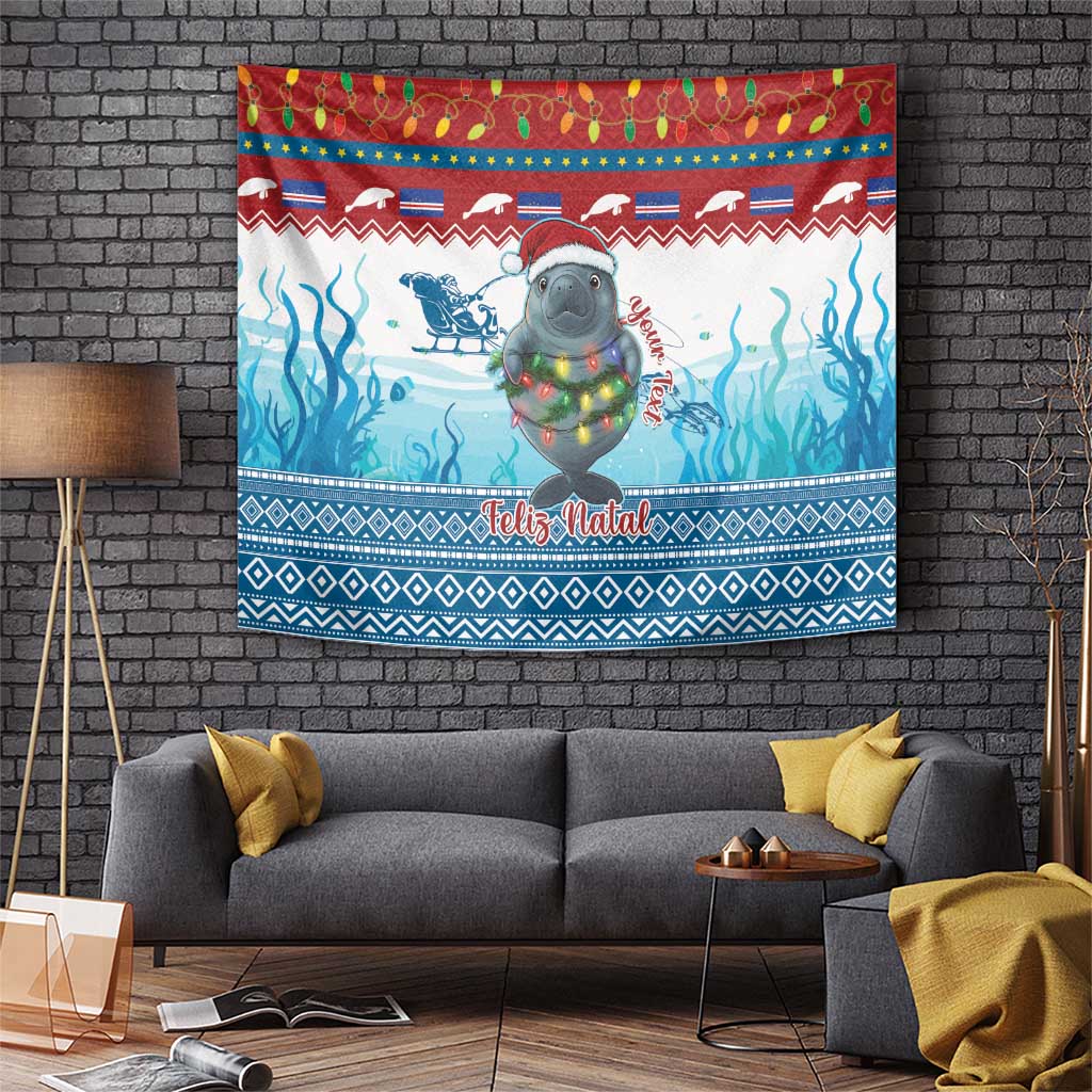 Personalised Cape Verde Christmas Tapestry Manatee Feliz Natal - Wonder Print Shop