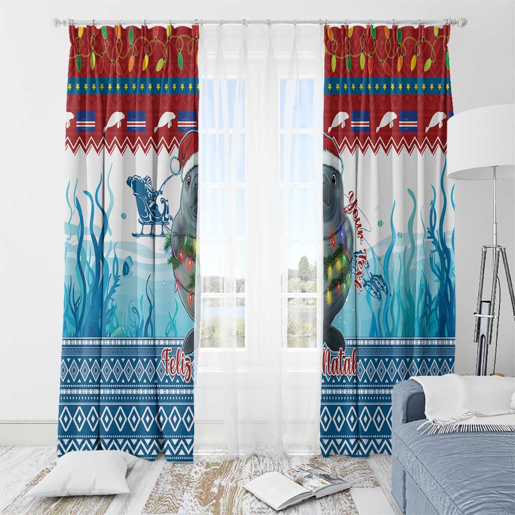 Personalised Cape Verde Christmas Window Curtain Manatee Feliz Natal - Wonder Print Shop
