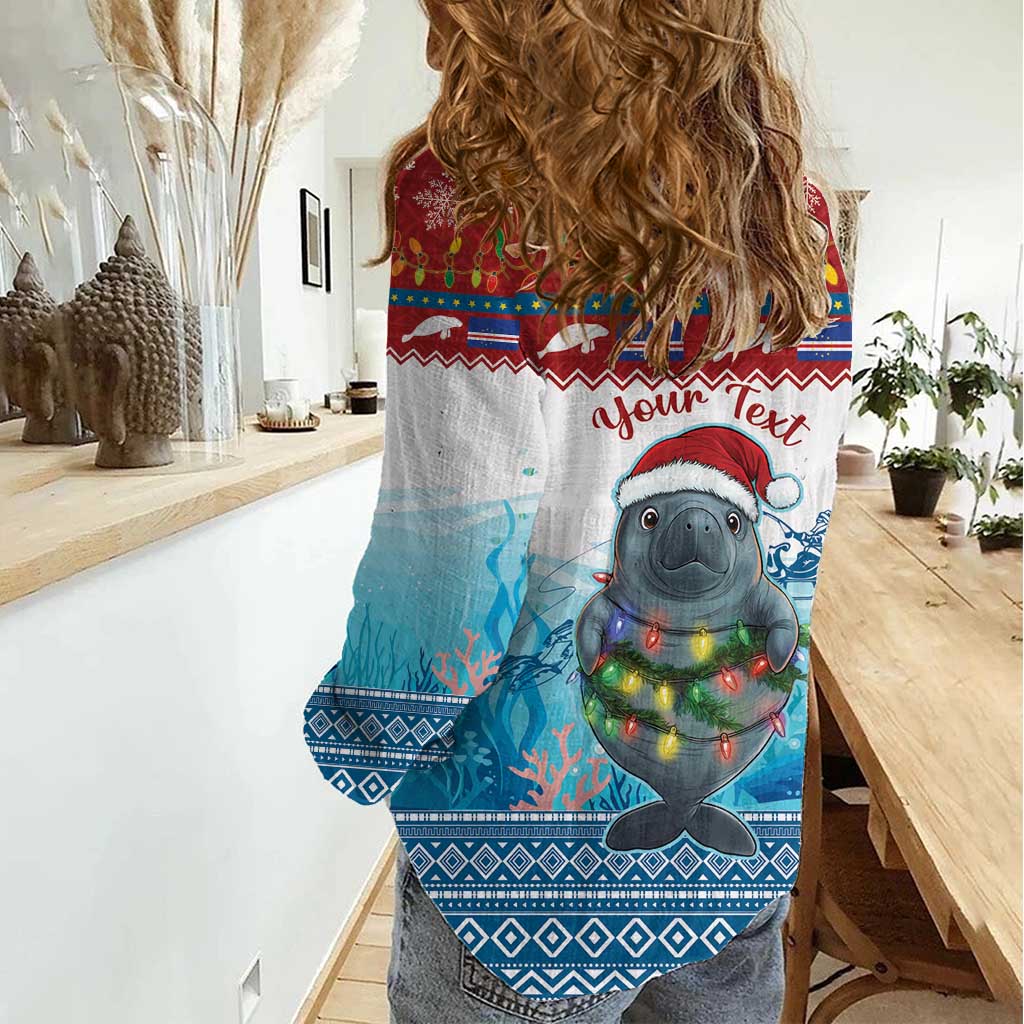 Personalised Cape Verde Christmas Women Casual Shirt Manatee Feliz Natal - Wonder Print Shop