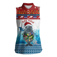 Personalised Cape Verde Christmas Women Sleeveless Polo Shirt Manatee Feliz Natal - Wonder Print Shop