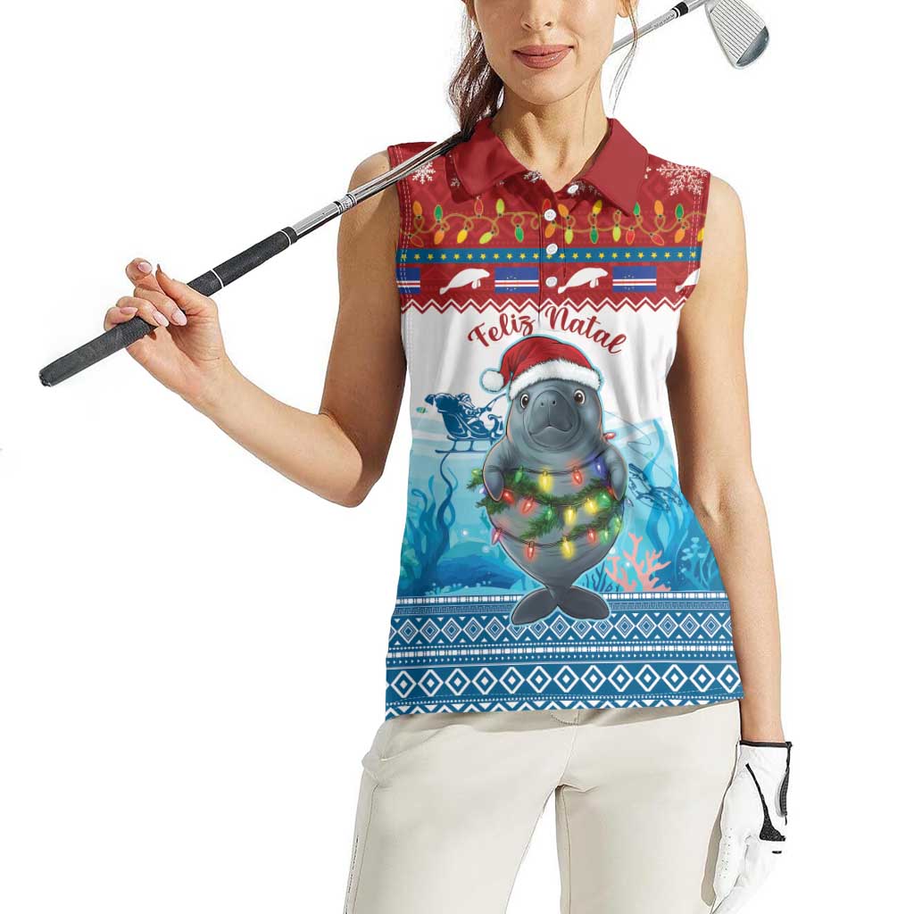 Personalised Cape Verde Christmas Women Sleeveless Polo Shirt Manatee Feliz Natal - Wonder Print Shop