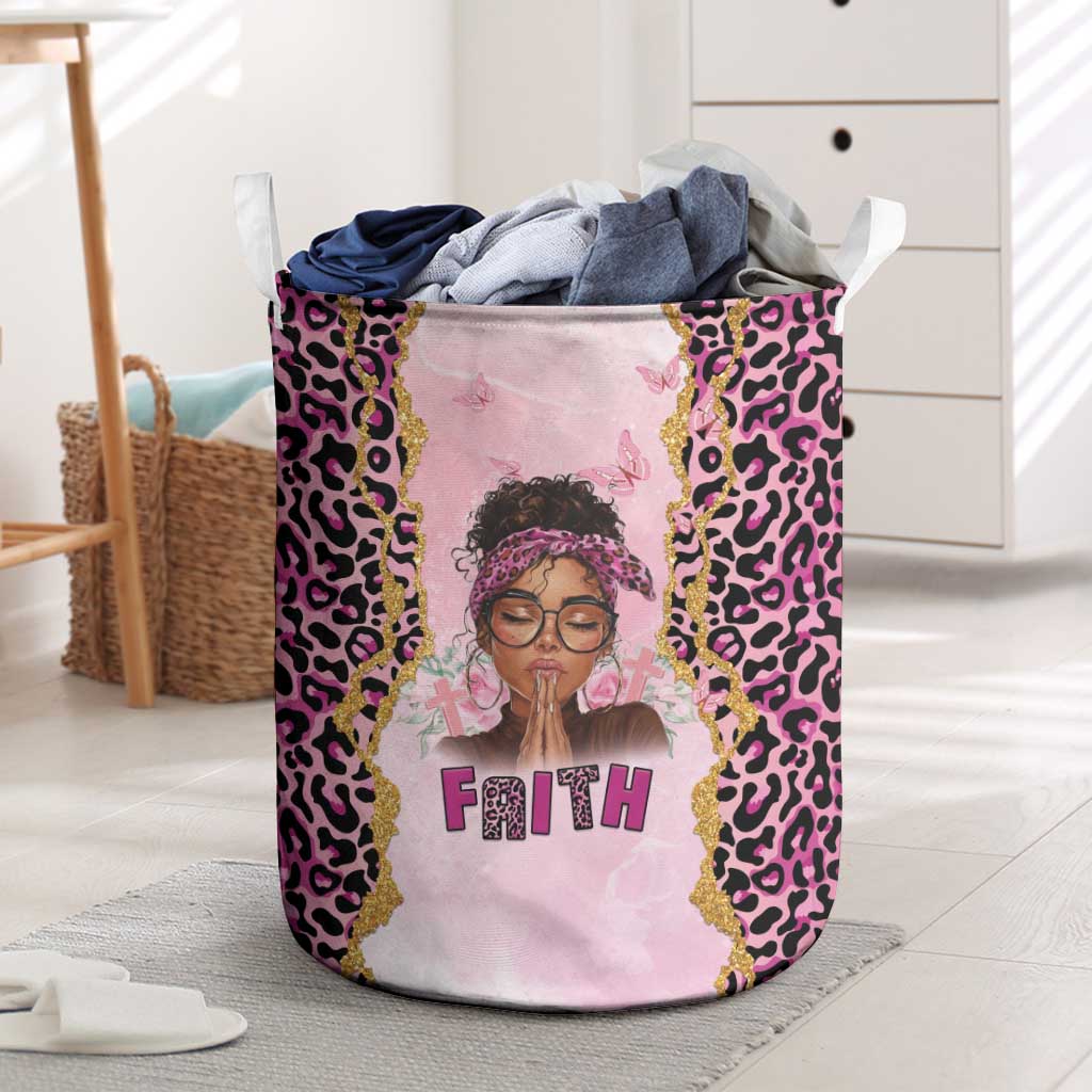 Black Her Story Laundry Basket Faith Pink Leopard - Wonder Print Shop