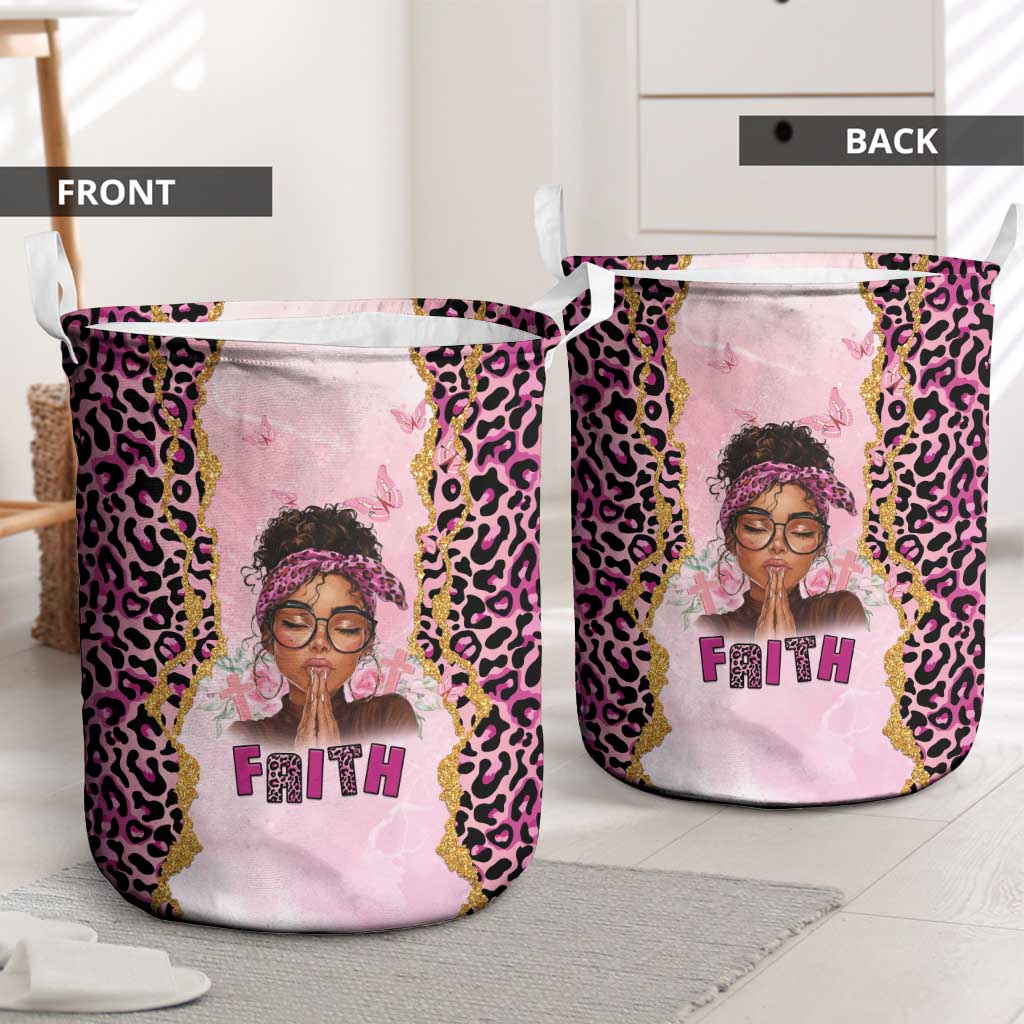 Black Her Story Laundry Basket Faith Pink Leopard - Wonder Print Shop
