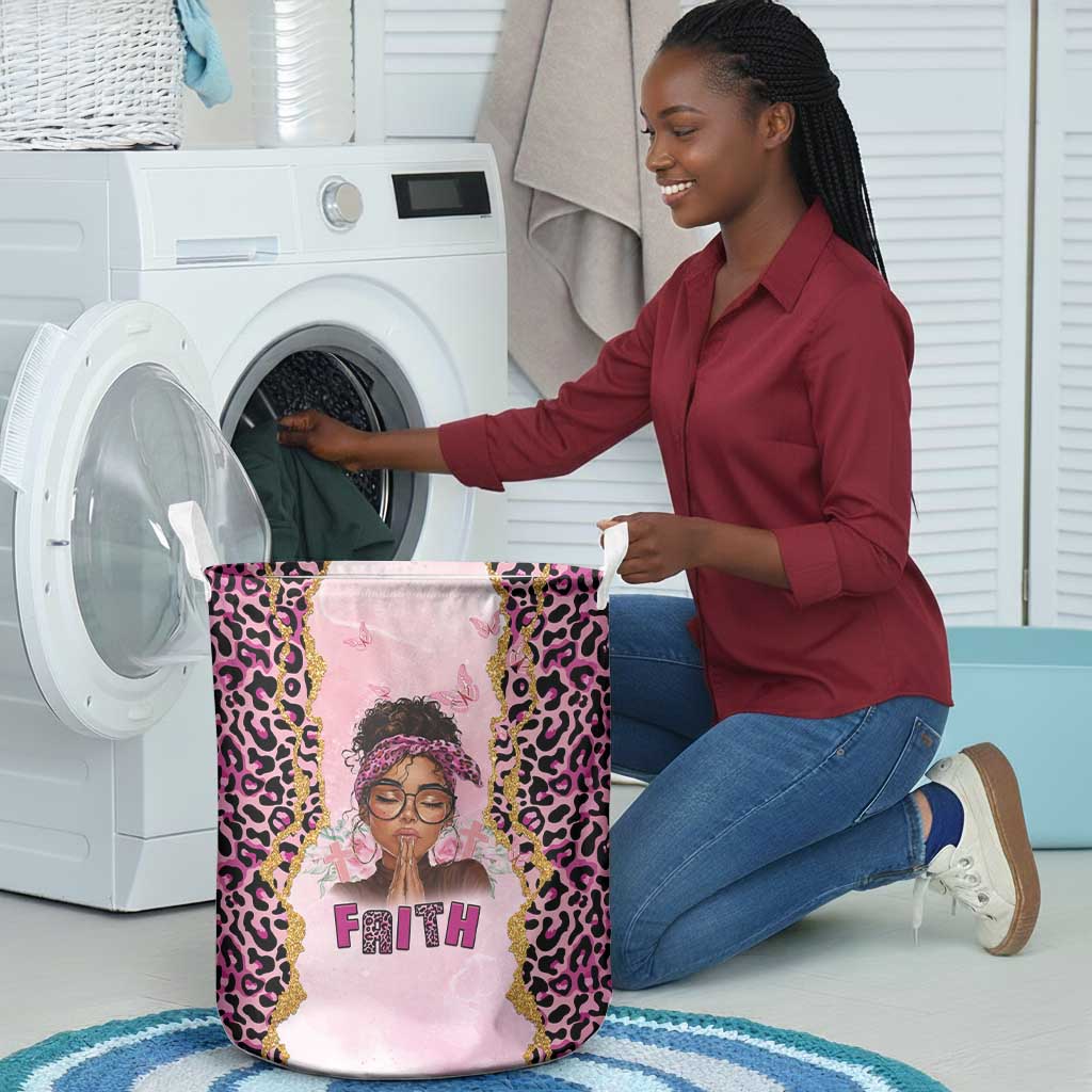 Black Her Story Laundry Basket Faith Pink Leopard - Wonder Print Shop
