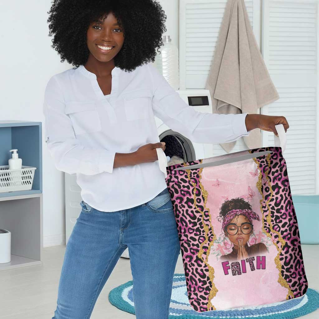 Black Her Story Laundry Basket Faith Pink Leopard - Wonder Print Shop