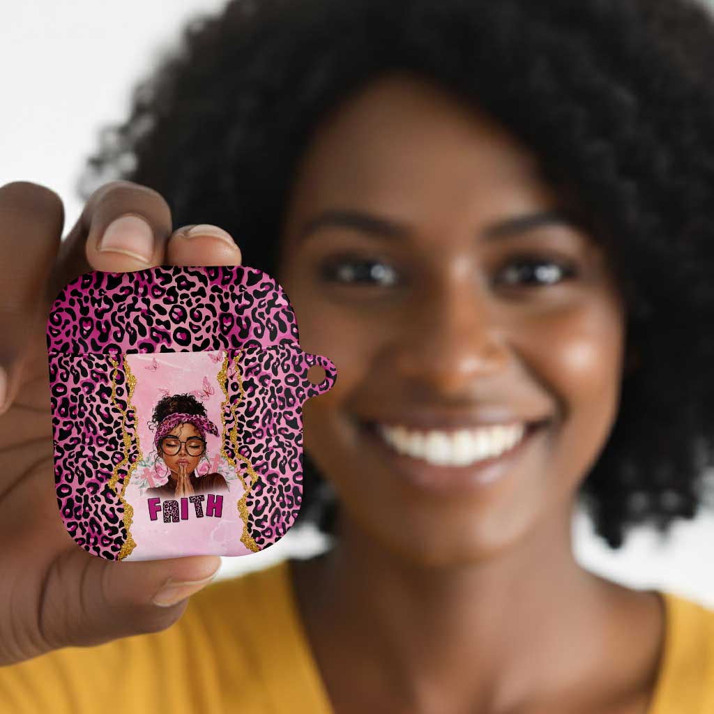 Black Her Story AirPods Case Faith Pink Leopard - Wonder Print Shop