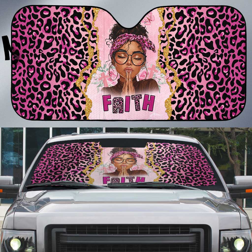 Black Her Story Auto Sun Shade Faith Pink Leopard - Wonder Print Shop