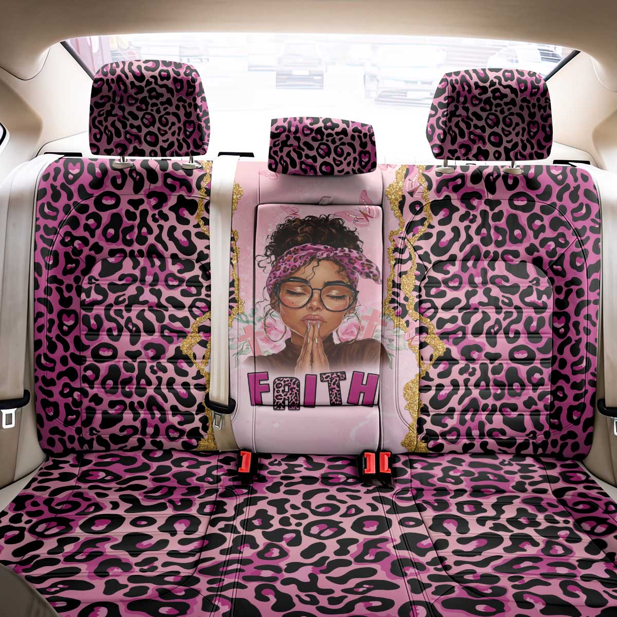 Black Her Story Back Car Seat Cover Faith Pink Leopard - Wonder Print Shop
