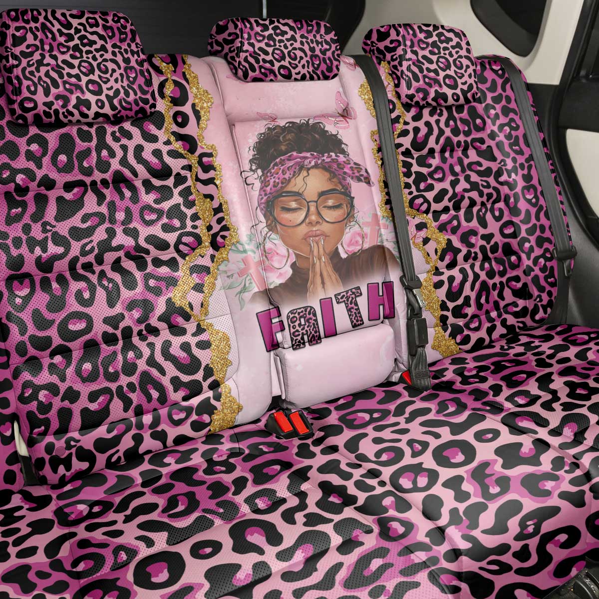 Black Her Story Back Car Seat Cover Faith Pink Leopard - Wonder Print Shop