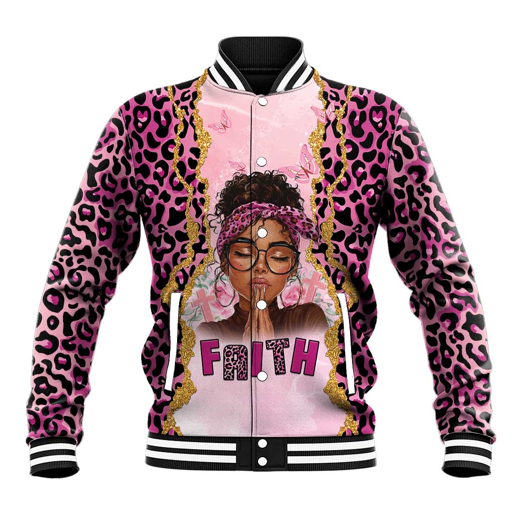 Black Her Story Baseball Jacket Faith Pink Leopard - Wonder Print Shop