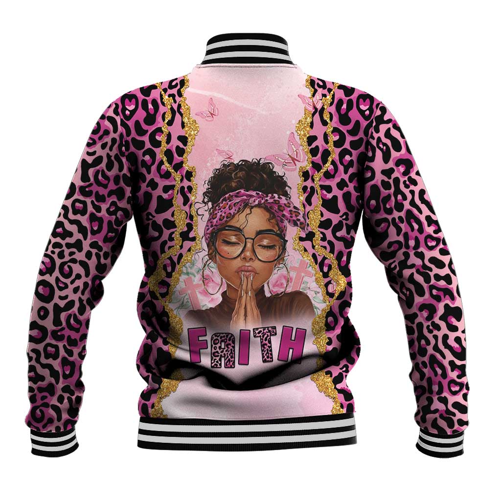 Black Her Story Baseball Jacket Faith Pink Leopard - Wonder Print Shop