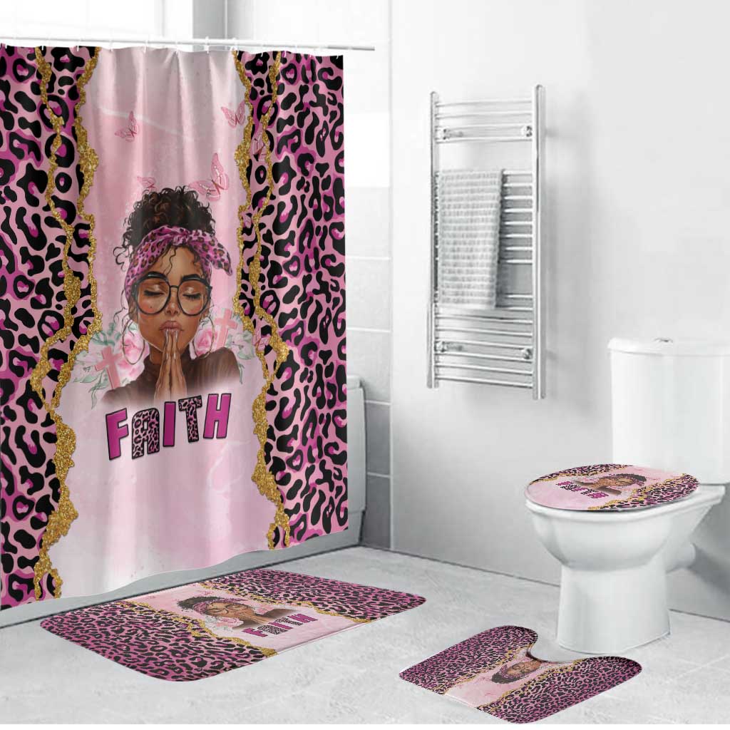 Black Her Story Bathroom Set Faith Pink Leopard - Wonder Print Shop