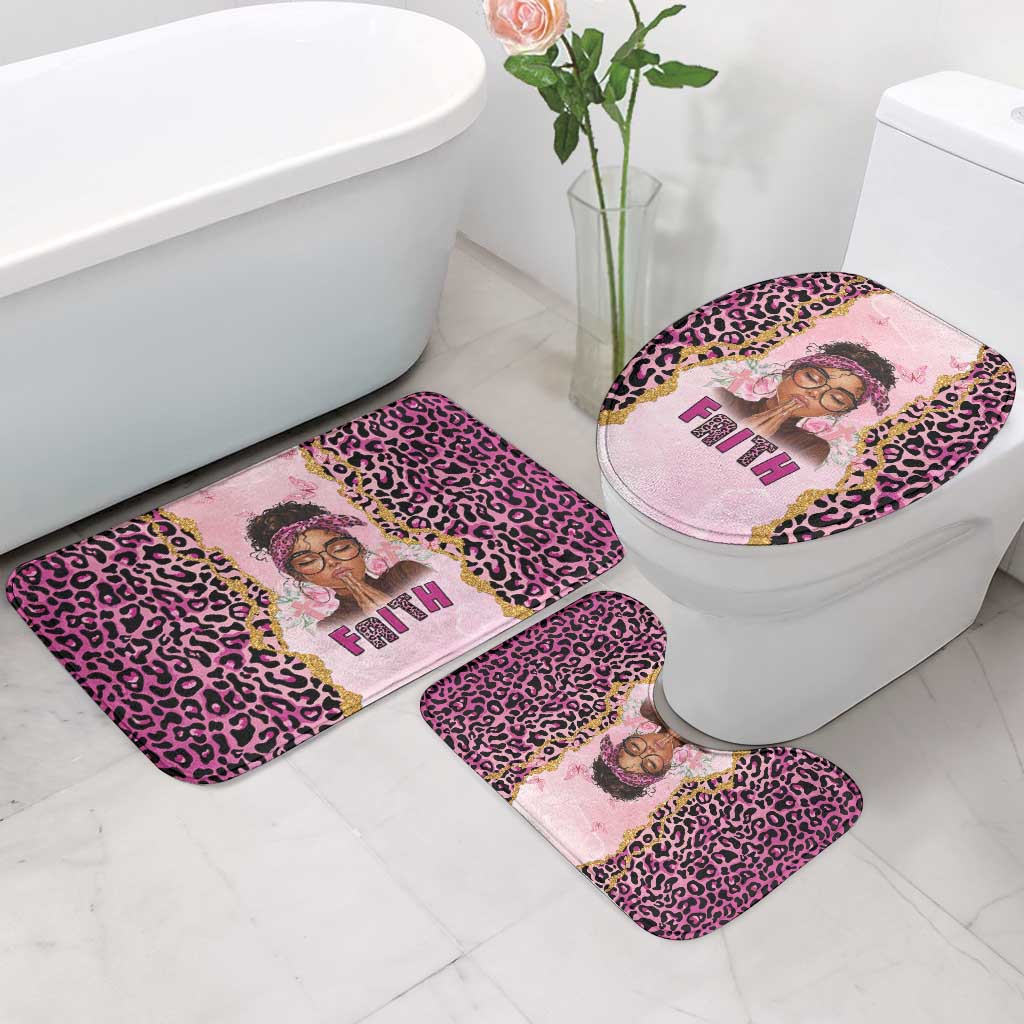 Black Her Story Bathroom Set Faith Pink Leopard - Wonder Print Shop