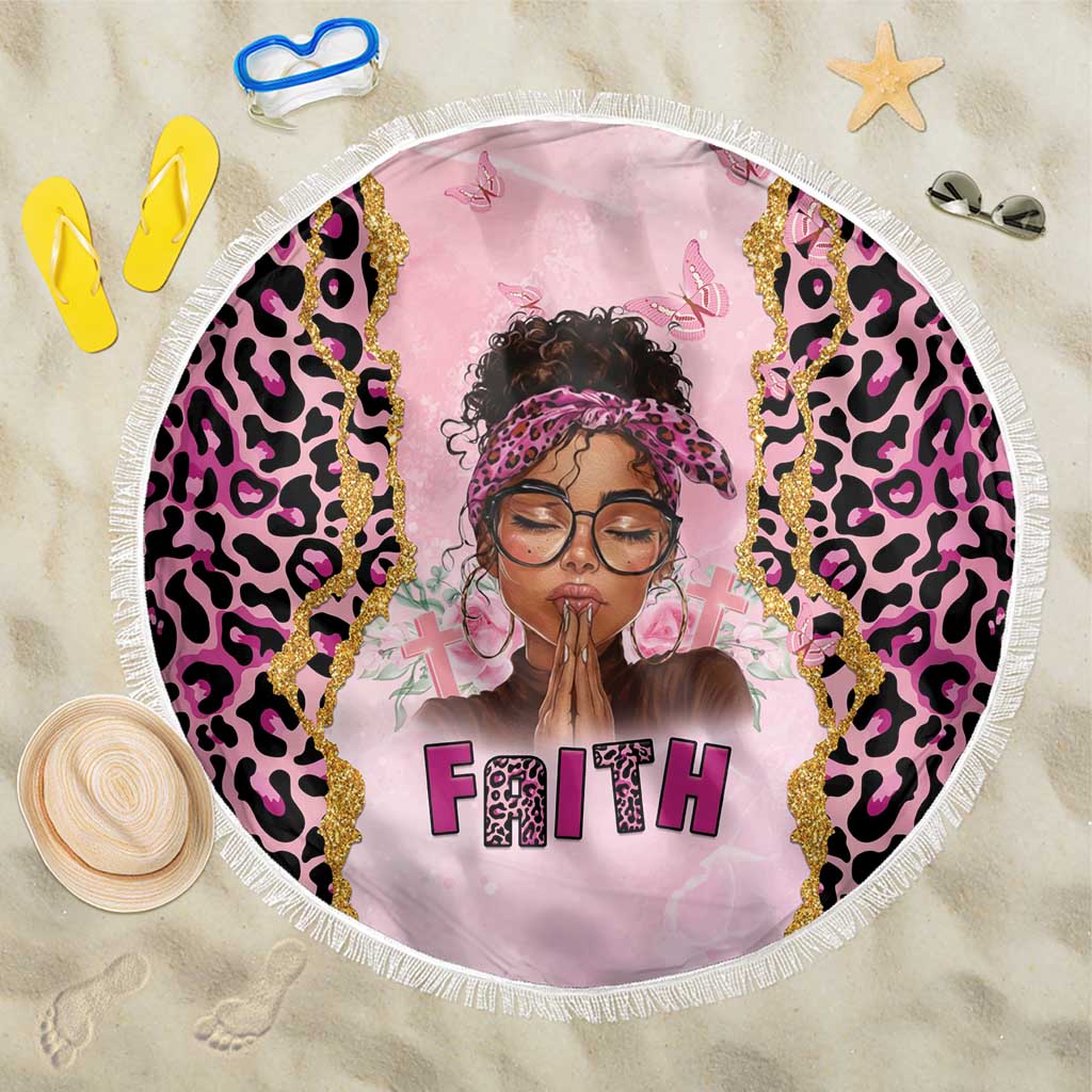 Black Her Story Beach Blanket Faith Pink Leopard - Wonder Print Shop