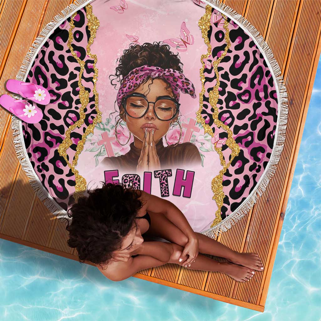 Black Her Story Beach Blanket Faith Pink Leopard - Wonder Print Shop