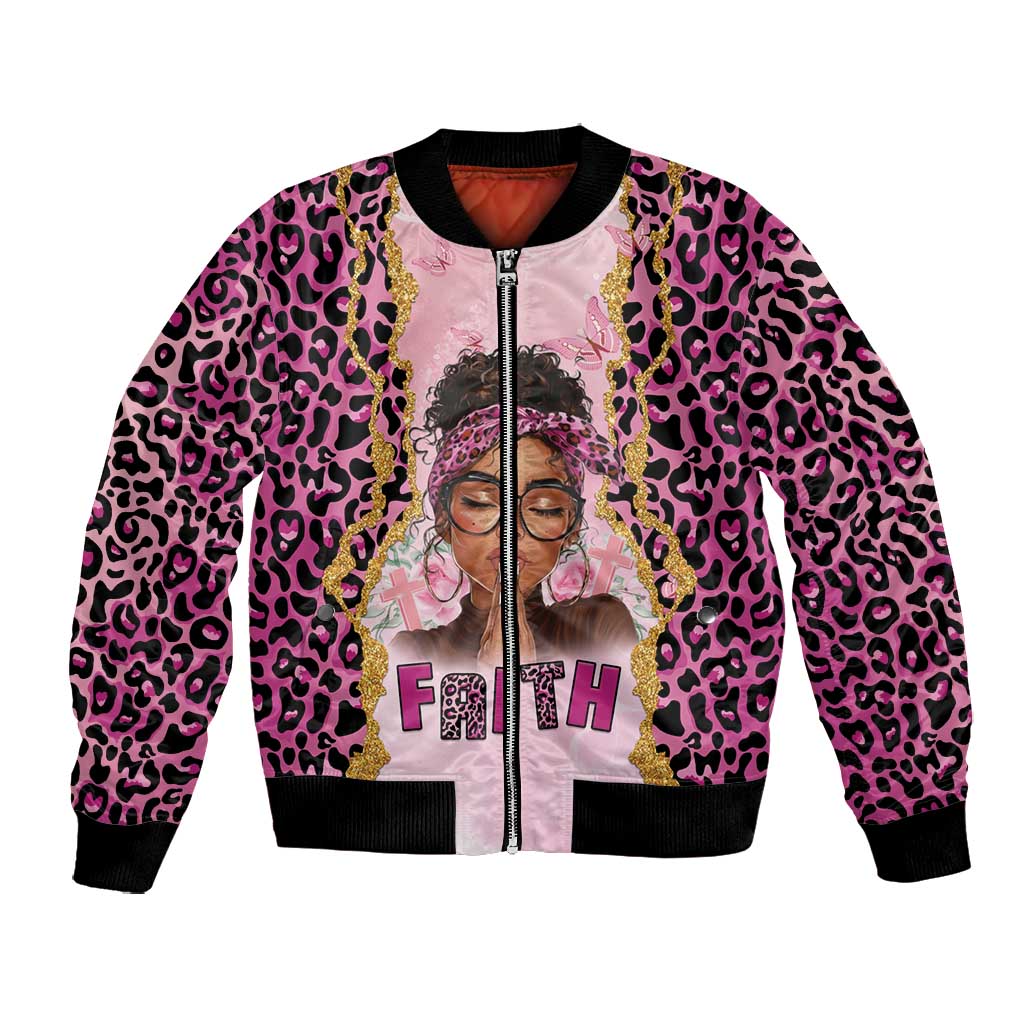 Black Her Story Bomber Jacket Faith Pink Leopard - Wonder Print Shop