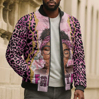 Black Her Story Bomber Puffer Jacket Faith Pink Leopard - Wonder Print Shop
