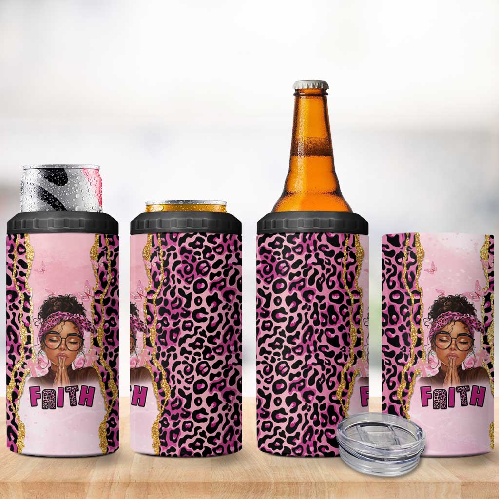 Black Her Story 4 in 1 Can Cooler Tumbler Faith Pink Leopard - Wonder Print Shop