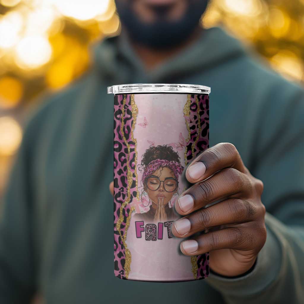 Black Her Story 4 in 1 Can Cooler Tumbler Faith Pink Leopard - Wonder Print Shop