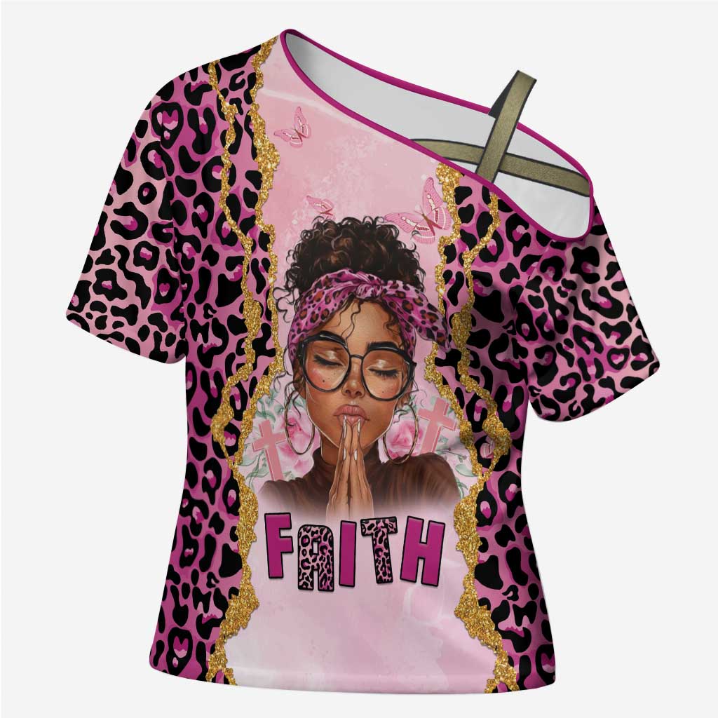 Black Her Story Cross Shoulder Shirt Faith Pink Leopard - Wonder Print Shop