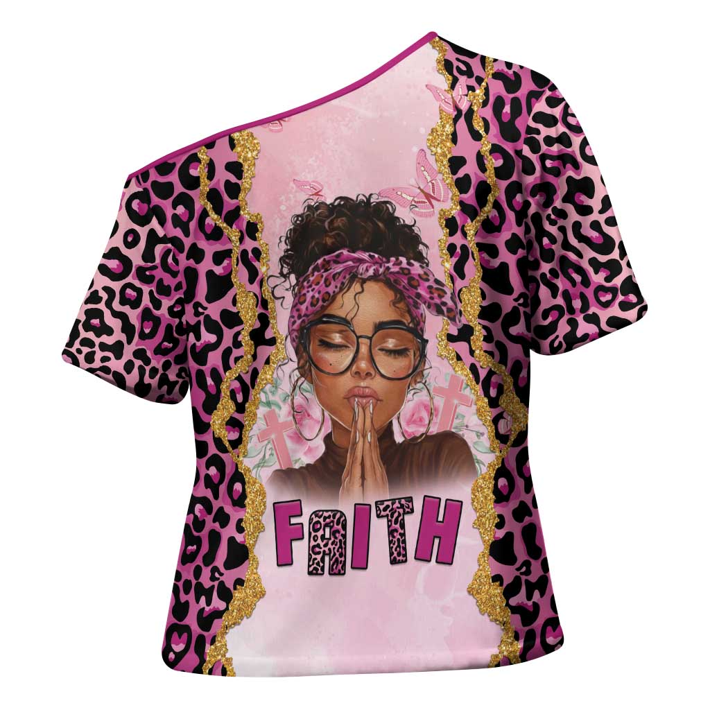 Black Her Story Cross Shoulder Shirt Faith Pink Leopard - Wonder Print Shop