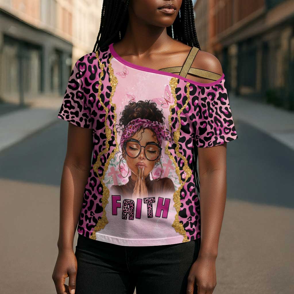 Black Her Story Cross Shoulder Shirt Faith Pink Leopard - Wonder Print Shop