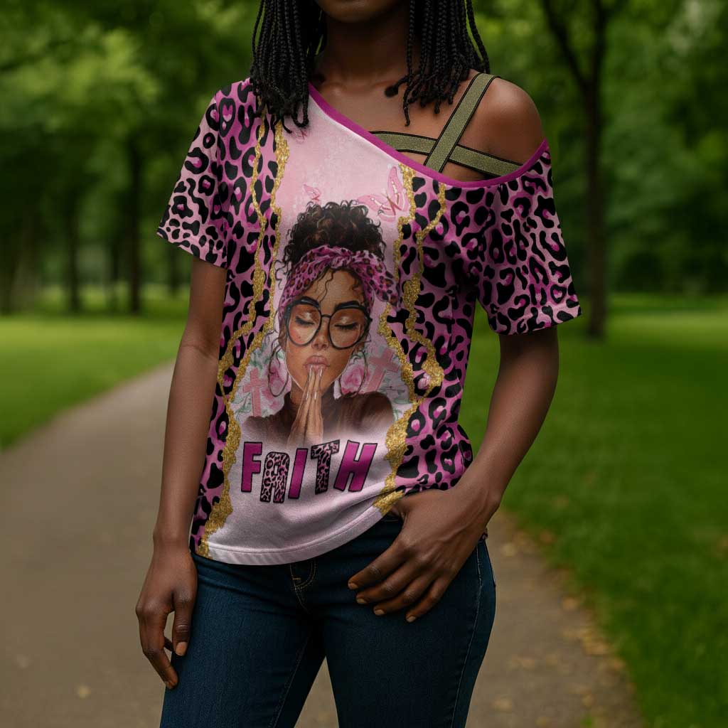 Black Her Story Cross Shoulder Shirt Faith Pink Leopard - Wonder Print Shop