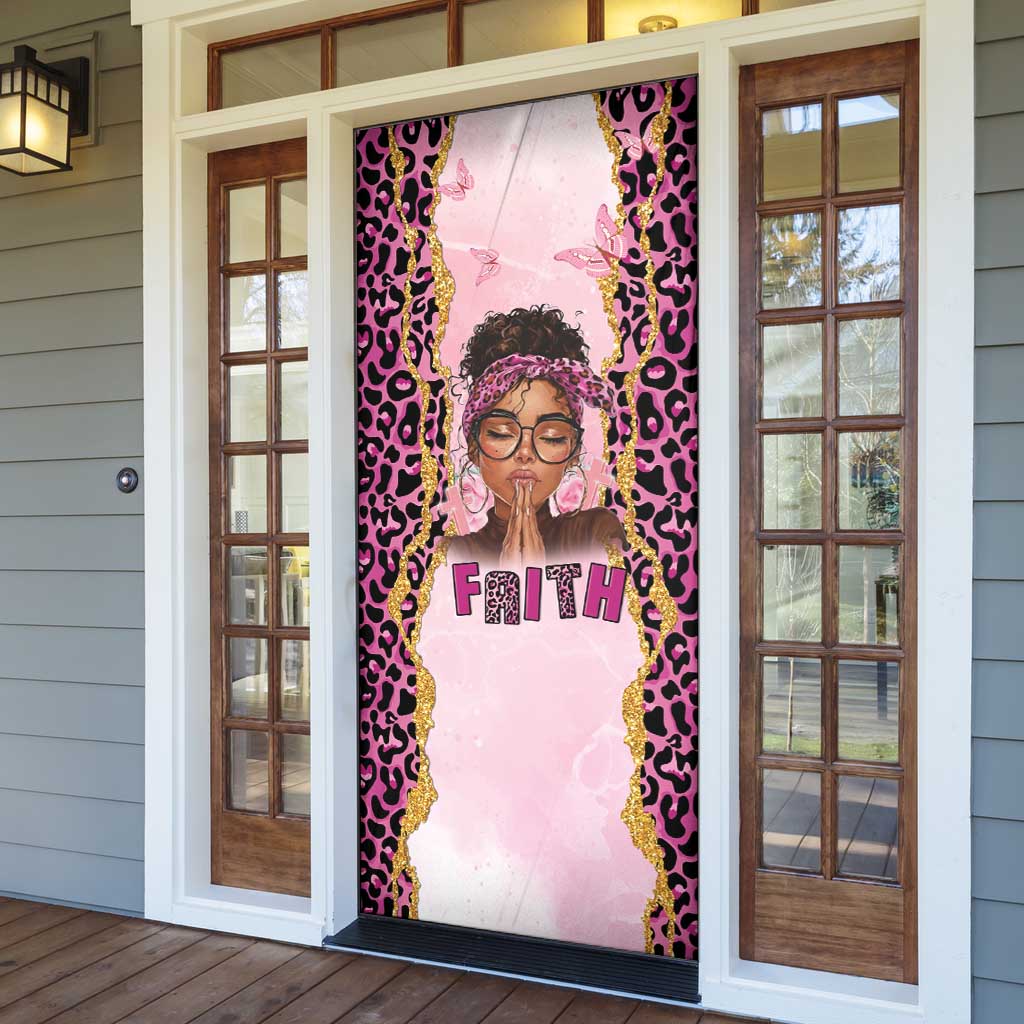 Black Her Story Door Cover Faith Pink Leopard - Wonder Print Shop