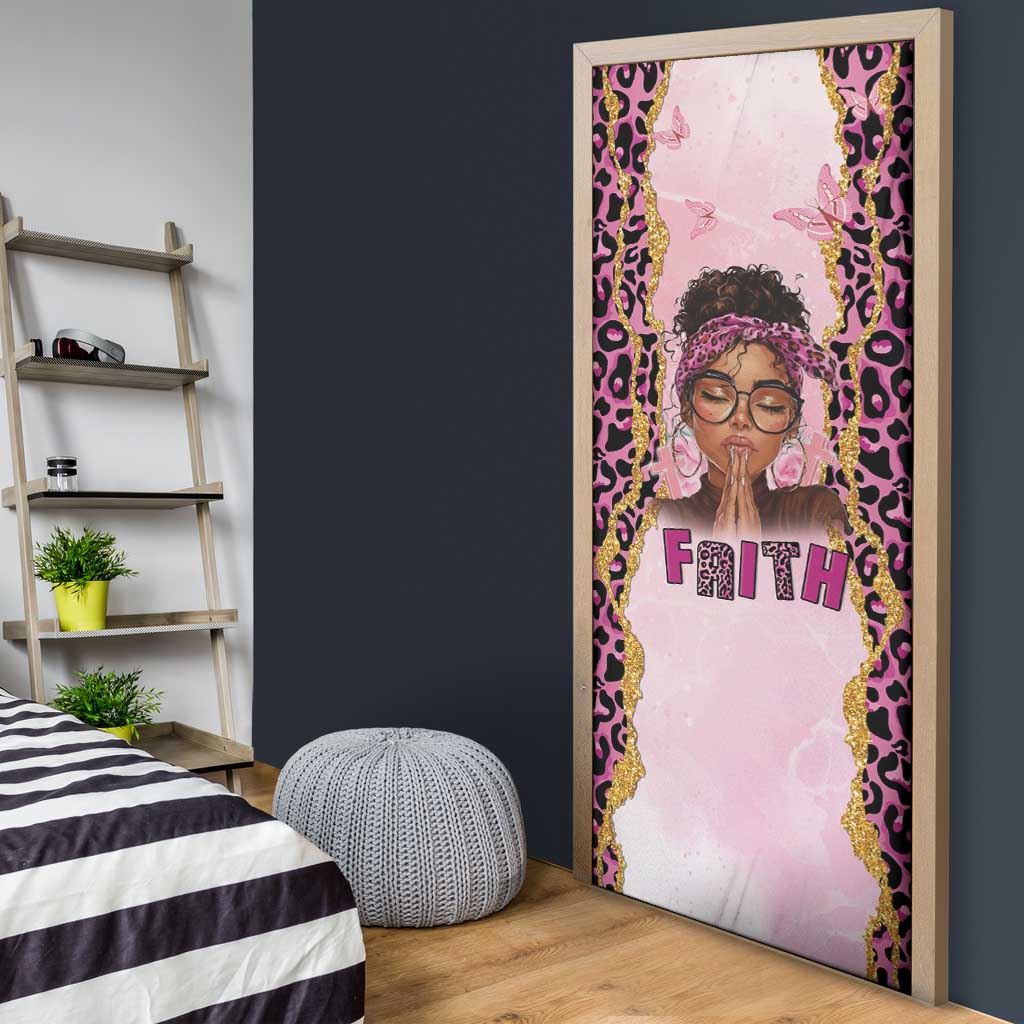 Black Her Story Door Cover Faith Pink Leopard - Wonder Print Shop