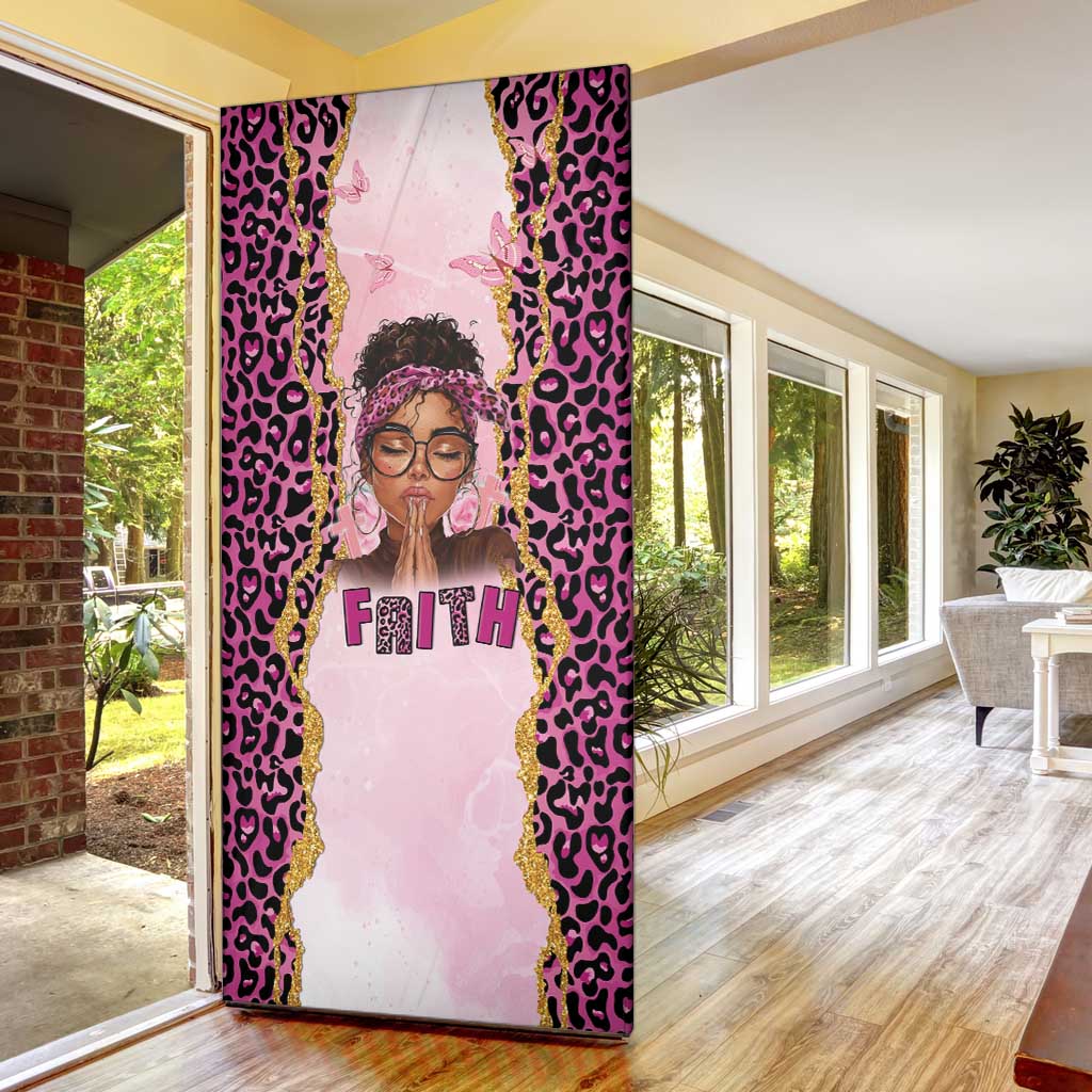 Black Her Story Door Cover Faith Pink Leopard - Wonder Print Shop